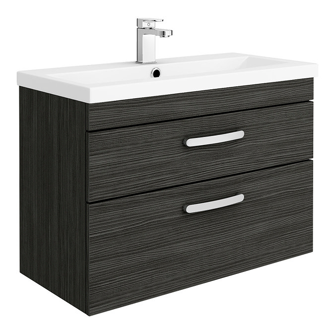 Brooklyn 800mm Black 2 Drawer Wall Hung Vanity Unit Large Image