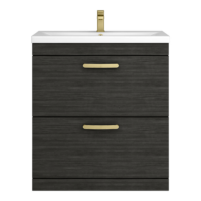Brooklyn 800mm Black Vanity Unit - Floor Standing 2 Drawer Unit with Brushed Brass Handles