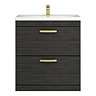 Brooklyn 800mm Black Vanity Unit - Floor Standing 2 Drawer Unit with Brushed Brass Handles