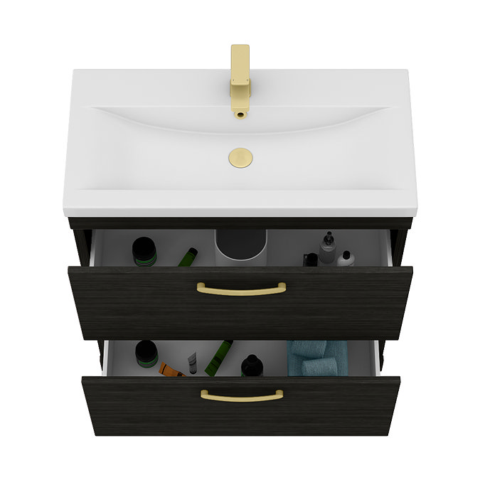 Brooklyn 800mm Black Vanity Unit - Floor Standing 2 Drawer Unit with Brushed Brass Handles
