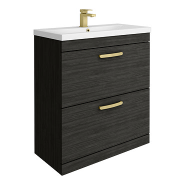 Brooklyn 800mm Black Vanity Unit - Floor Standing 2 Drawer Unit with Brushed Brass Handles