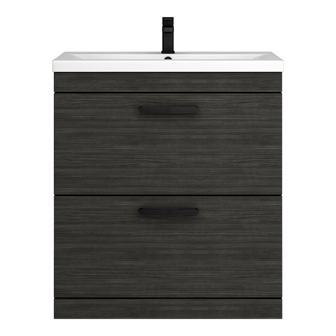 Brooklyn 800mm Black Vanity Unit - Floor Standing 2 Drawer Unit with Matt Black Handles
