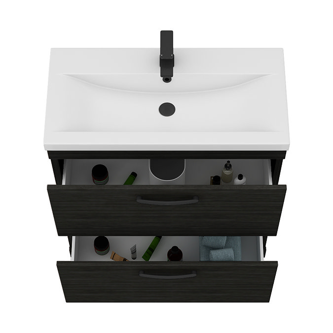 Brooklyn 800mm Black Vanity Unit - Floor Standing 2 Drawer Unit with Matt Black Handles