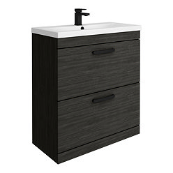 Brooklyn 800mm Black Vanity Unit - Floor Standing 2 Drawer Unit with Matt Black Handles