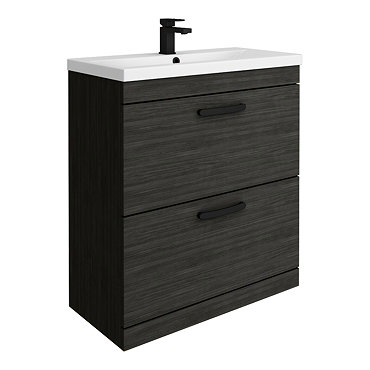 Brooklyn 800mm Black Vanity Unit - Floor Standing 2 Drawer Unit with Matt Black Handles