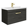 Brooklyn 800mm Black Wall Hung Vanity Unit - Single Drawer with Brushed Brass Handle
