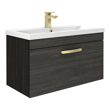 Brooklyn 800mm Black Wall Hung Vanity Unit - Single Drawer with Brushed Brass Handle