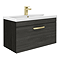 Brooklyn 800mm Black Wall Hung Vanity Unit - Single Drawer with Brushed Brass Handle