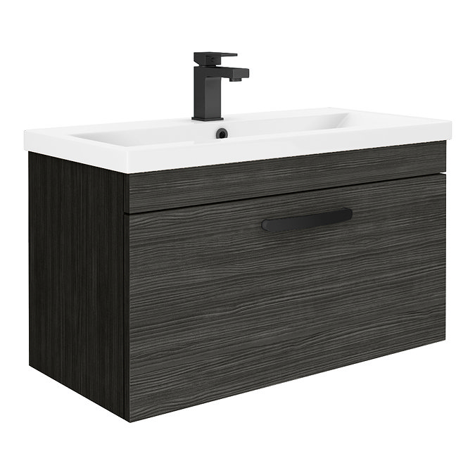 Brooklyn 800mm Black Wall Hung Vanity Unit - Single Drawer with Matt Black Handle
