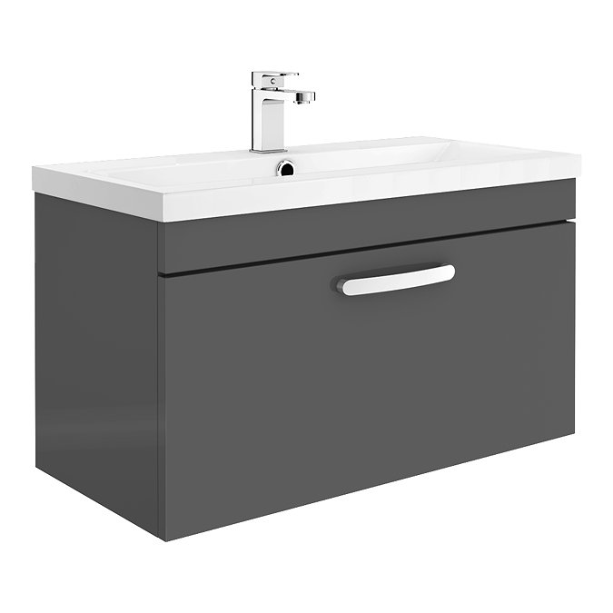 Brooklyn 800mm Gloss Grey 1 Drawer Wall Hung Vanity Unit Large Image