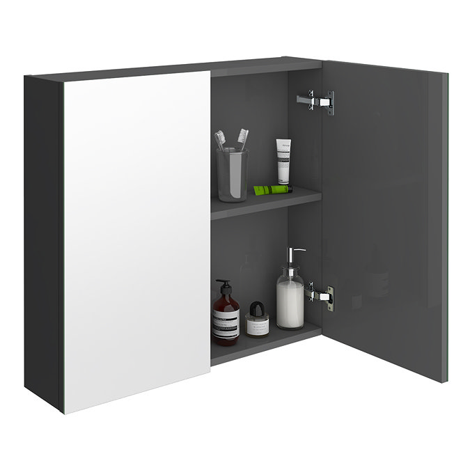 Brooklyn 800mm Gloss Grey Bathroom Mirror Cabinet - 2 Door  Standard Large Image