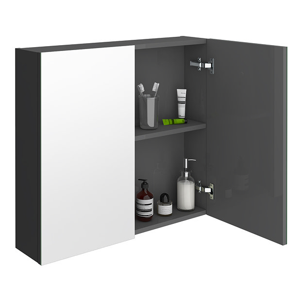 Brooklyn 800mm Gloss Grey Bathroom Mirror 2 Door Victorian