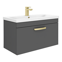 Brooklyn 800mm Natural Oak Wall Hung Vanity Unit - Single Drawer with Brushed Brass Handle