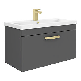 Brooklyn 800mm Natural Oak Wall Hung Vanity Unit - Single Drawer with Brushed Brass Handle