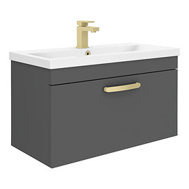 Brooklyn 800mm Natural Oak Wall Hung Vanity Unit - Single Drawer with Brushed Brass Handle