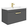 Brooklyn 800mm Natural Oak Wall Hung Vanity Unit - Single Drawer with Brushed Brass Handle