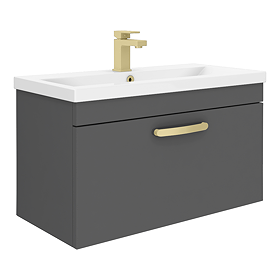 Brooklyn 800mm Natural Oak Wall Hung Vanity Unit - Single Drawer with Brushed Brass Handle