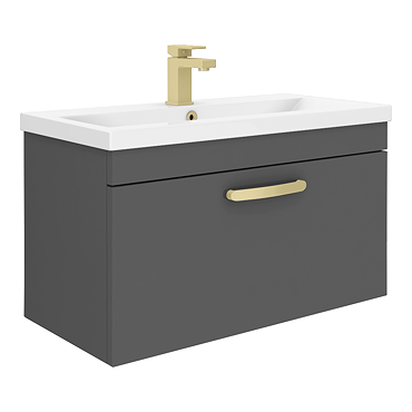 Brooklyn 800mm Natural Oak Wall Hung Vanity Unit - Single Drawer with Brushed Brass Handle