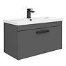 Brooklyn 800mm Gloss Grey Wall Hung Vanity Unit - Single Drawer with Matt Black Handle