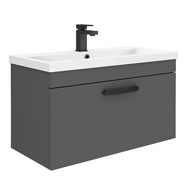 Brooklyn 800mm Gloss Grey Wall Hung Vanity Unit - Single Drawer with Matt Black Handle