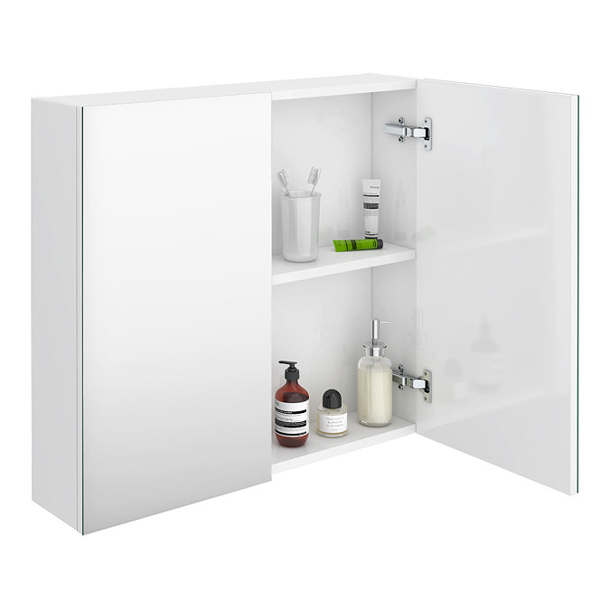 Brooklyn 800mm Gloss White Bathroom Mirror Cabinet - 2 Door  Standard Large Image