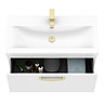 Brooklyn 800mm White Gloss Wall Hung Vanity Unit - Single Drawer with Brushed Brass Handle