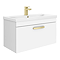 Brooklyn 800mm White Gloss Wall Hung Vanity Unit - Single Drawer with Brushed Brass Handle