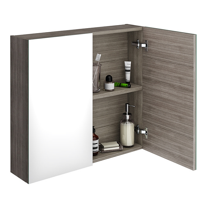 Brooklyn 800mm Grey Avola Bathroom Mirror Cabinet - 2 Door  Standard Large Image