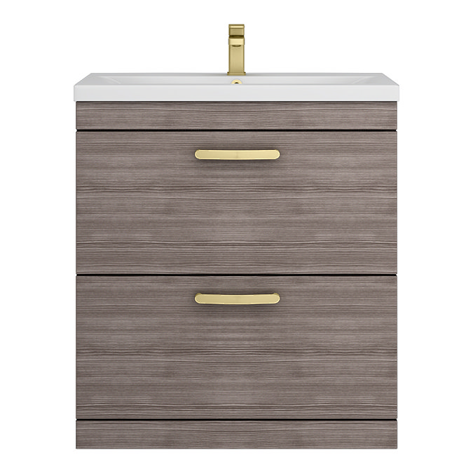 Brooklyn 800mm Grey Avola Vanity Unit - Floor Standing 2 Drawer Unit with Brushed Brass Handles