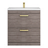 Brooklyn 800mm Grey Avola Vanity Unit - Floor Standing 2 Drawer Unit with Brushed Brass Handles