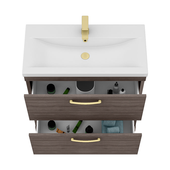 Brooklyn 800mm Grey Avola Vanity Unit - Floor Standing 2 Drawer Unit with Brushed Brass Handles