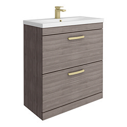 Brooklyn 800mm Grey Avola Vanity Unit - Floor Standing 2 Drawer Unit with Brushed Brass Handles