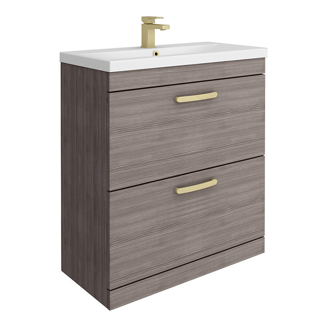 Brooklyn 800mm Grey Avola Vanity Unit - Floor Standing 2 Drawer Unit with Brushed Brass Handles