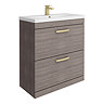 Brooklyn 800mm Grey Avola Vanity Unit - Floor Standing 2 Drawer Unit with Brushed Brass Handles