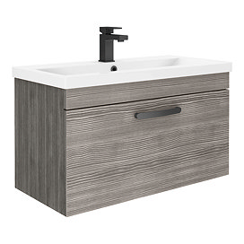 Brooklyn 800mm Grey Avola Wall Hung Vanity Unit - Single Drawer with Matt Black Handle