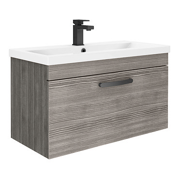 Brooklyn 800mm Grey Avola Wall Hung Vanity Unit - Single Drawer with Matt Black Handle