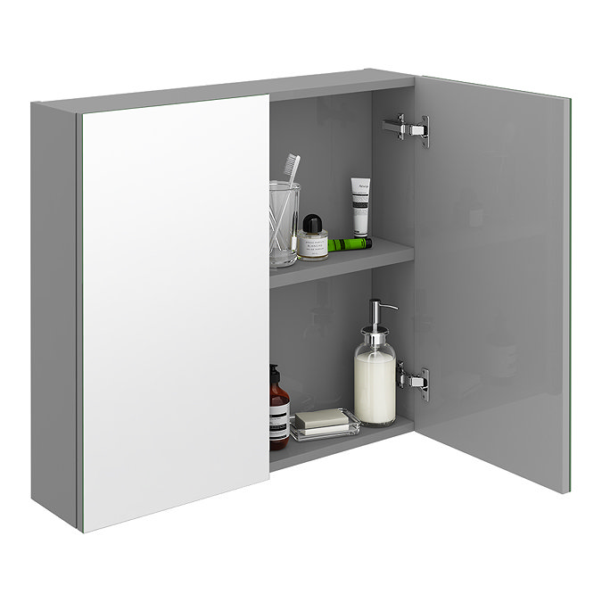Brooklyn 800mm Grey Mist Bathroom Mirror Cabinet - 2 Door  Feature Large Image