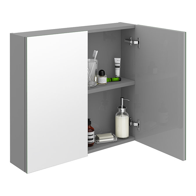 Brooklyn 800mm Grey Mist Bathroom Mirror Cabinet - 2 Door Feature Large Image