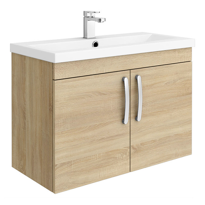 Brooklyn 800mm Natural Oak 2 Door Wall Hung Vanity Unit Large Image