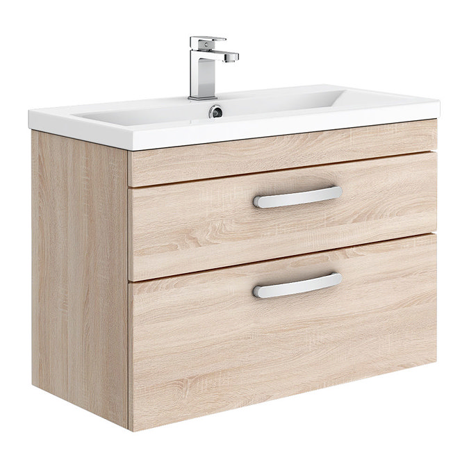 Brooklyn 800mm Natural Oak 2 Drawer Wall Hung Vanity Unit Large Image