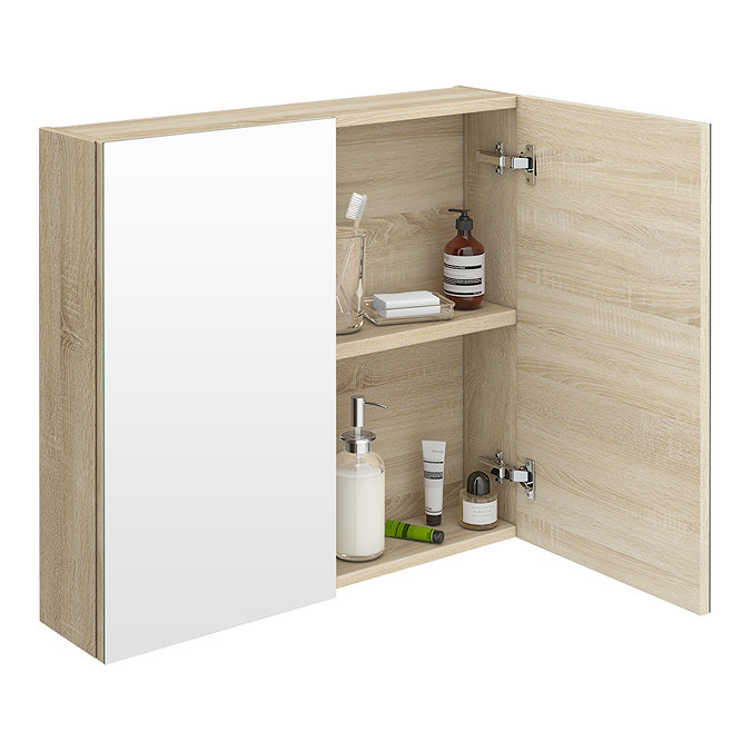 Brooklyn 800mm Natural Oak Bathroom Mirror Cabinet - 2 Door Standard Large Image