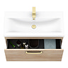 Brooklyn 800mm Natural Oak Wall Hung Vanity Unit - Single Drawer with Brushed Brass Handle