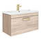 Brooklyn 800mm Natural Oak Wall Hung Vanity Unit - Single Drawer with Brushed Brass Handle