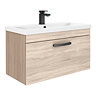 Brooklyn 800mm Natural Oak Wall Hung Vanity Unit - Single Drawer with Matt Black Handle