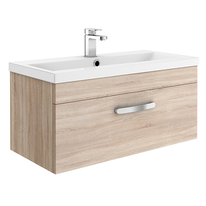 Brooklyn 800mm Natural Oak Wall Hung Vanity Unit - Single Drawer Large Image