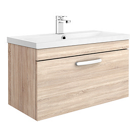 Brooklyn 800mm Natural Oak Wall Hung Vanity Unit - Single Drawer
