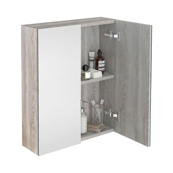 Brooklyn Bathroom Mirror Cabinet - 2 Door - Driftwood - 600mm Profile Large Image