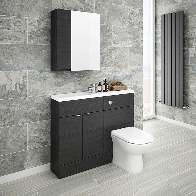 Brooklyn Bathroom Mirror & Fascia Cabinet - Black - 600mm  Profile Large Image