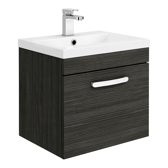 Brooklyn Bathroom Suite - Black with Chrome Handle - 500mm Wall Hung Vanity & Toilet  Profile Large 