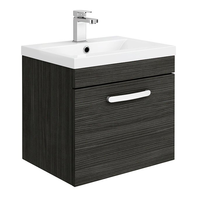 Brooklyn Bathroom Suite - Black with Chrome Handle - 500mm Wall Hung Vanity & Toilet Profile Large